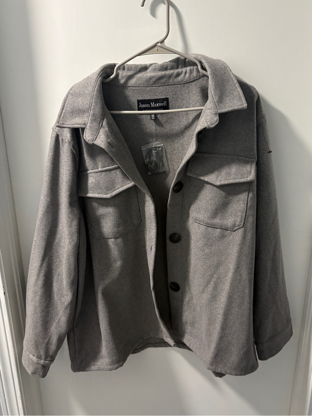 jason maxwell Gray Utility Button-Front Jacket